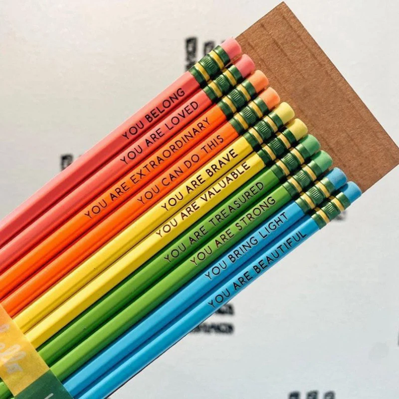 Ensemble de Crayons d'Affirmation en Bois, 19x1x1cm, avec Énonciations de Motivation, Comme Montré, Nouvelle Collection 2023