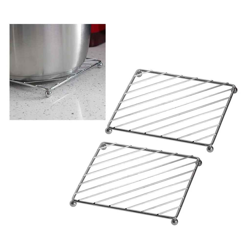 3Pcs Stainless Steel Non-Slip Pot Holders Square Heat Insulation Mats Kitchen Coasters Heat Resistant Non-Slip Pad