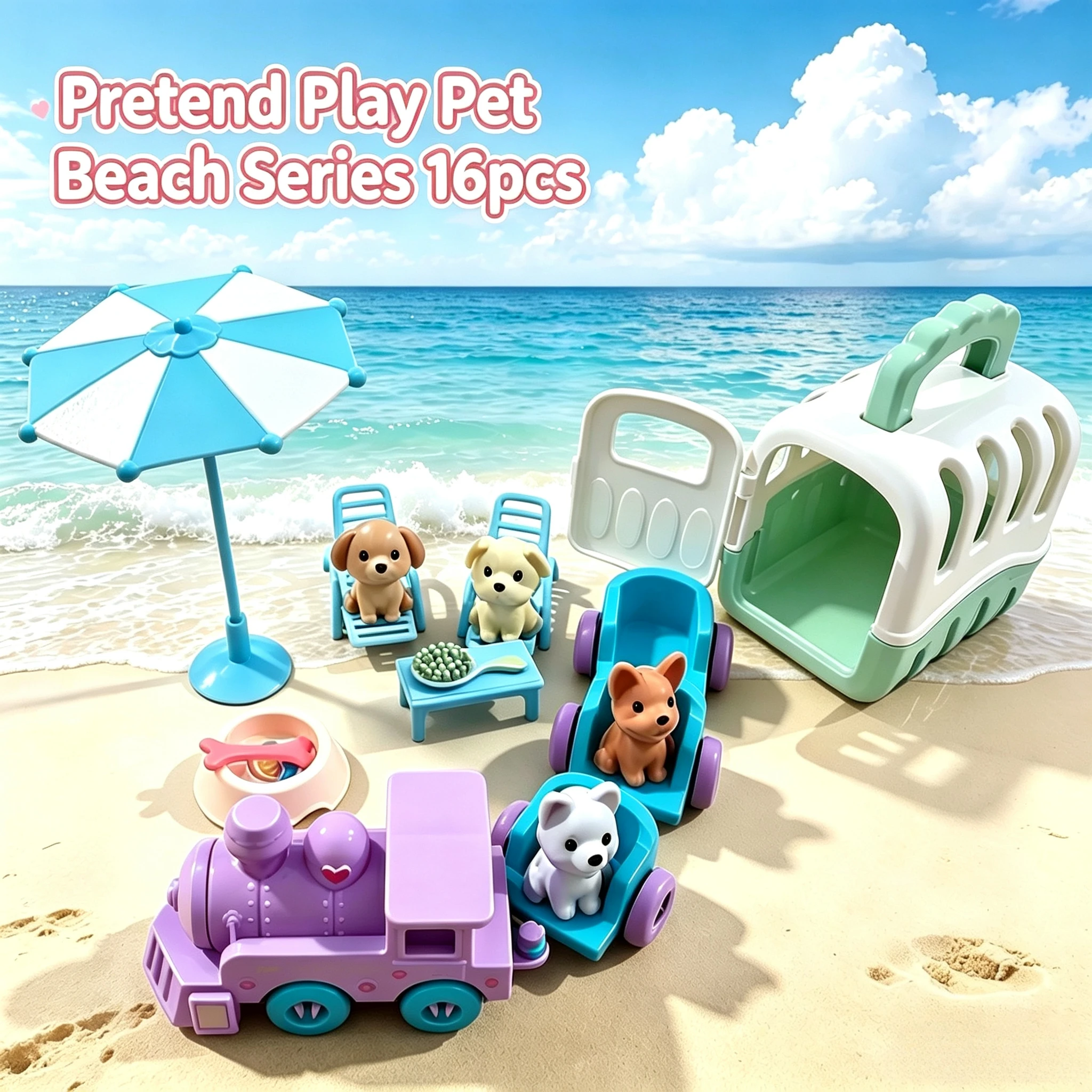 Kids Pet Care Toy Set with Dog House, Train, Cute Animal Figures,Play Educational Toys for Toddlers Birthday Gift.Doll Furniture - view 3