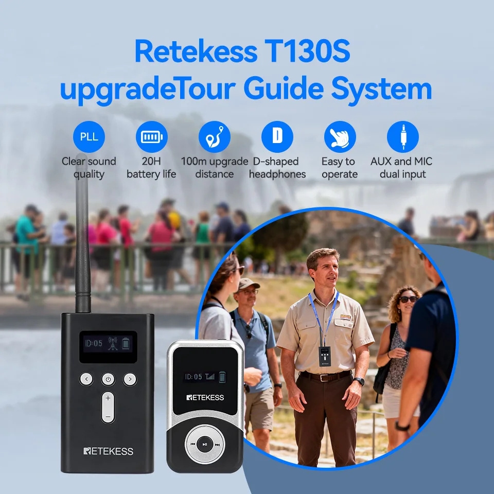 RETEKESS T130S Drahtloses Tourguide-System 2. Generation T130 Langes Standby-Zeitfenster Audio-Guide-System Mikrofon-Kopfhörer-Set für Tourismus und Meetings – Detail 2