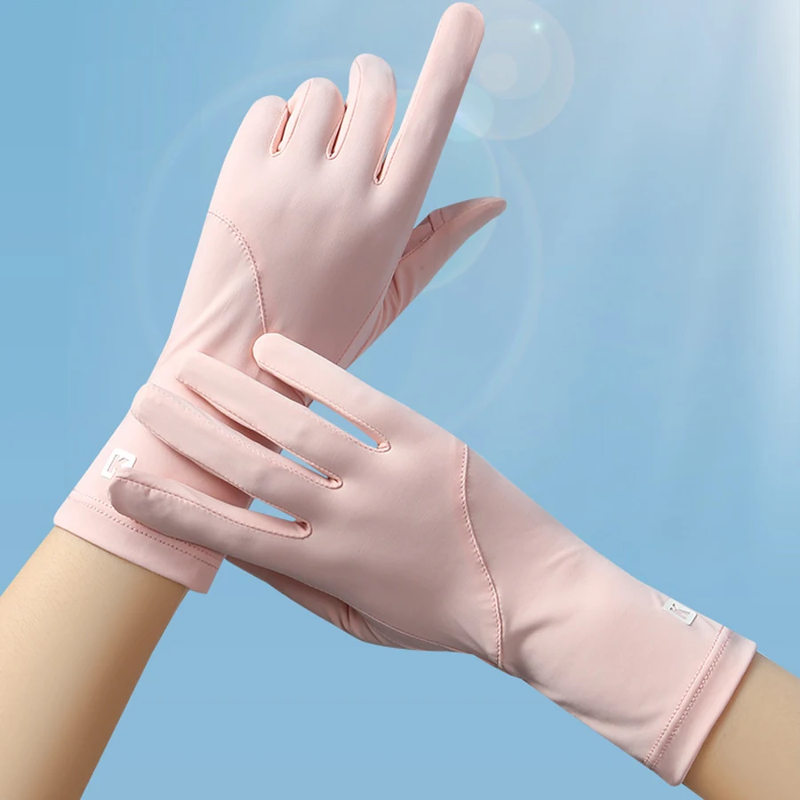 Sun Protection Gloves Ice Silk Touch Screen Exposed Two Finger Glove Lengthen Wrist Guard Driving Outdoor Activities Glove