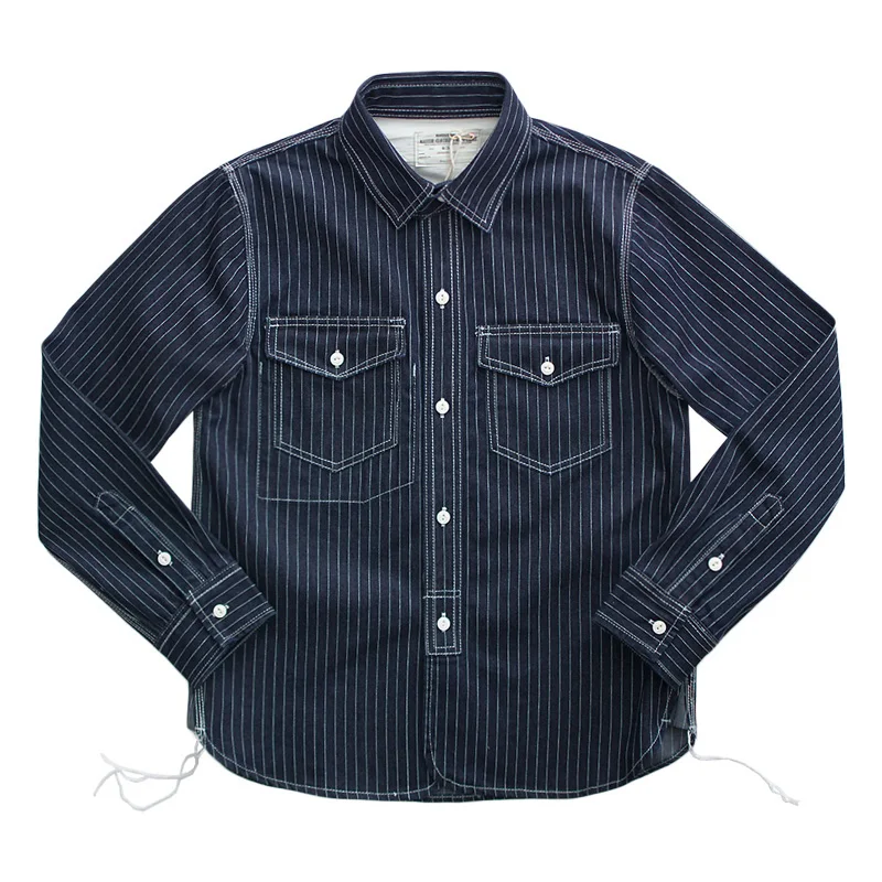 12.5oz Heavyweight American Vintage Casual Amekaji indigo Denim Shirts for men 100% Cotton Workwear Tops Youth Male High Quality