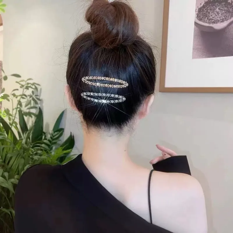 超光沢のあるラインストーンエンドウ豆型ヘアピンヘアアクセサリー女性用