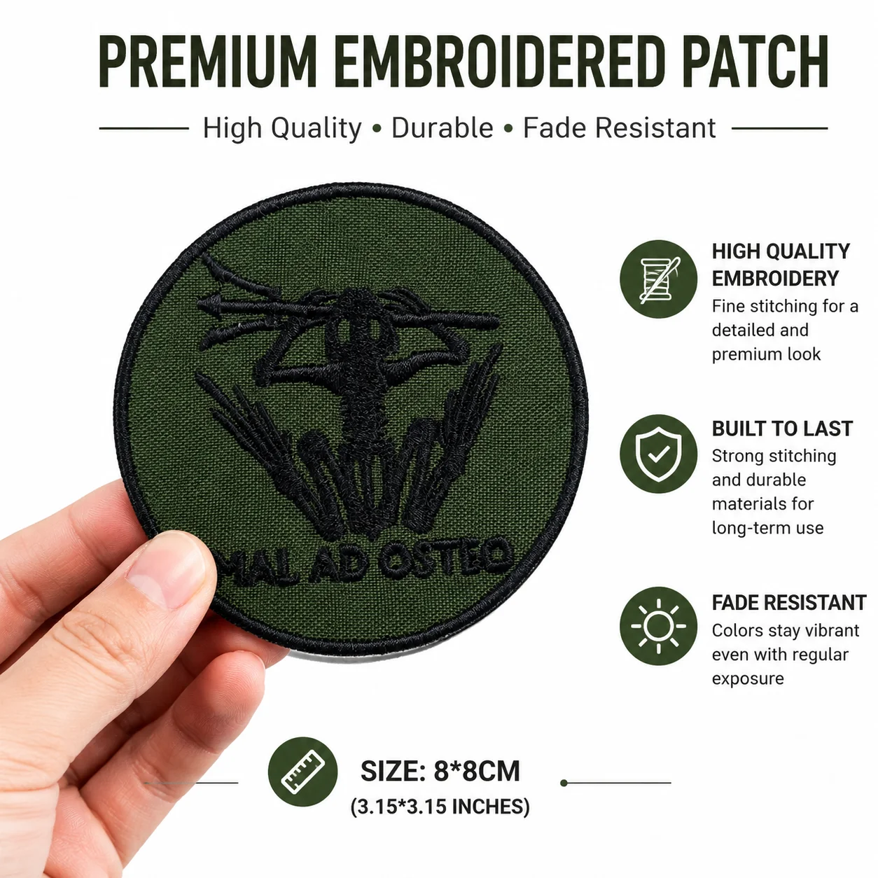 Mal Ad Osteo Frog Skeleton Embroidered Patch, Round Tactical Frog Bone Hook and Loop Patch for Vest Backpack Jacket