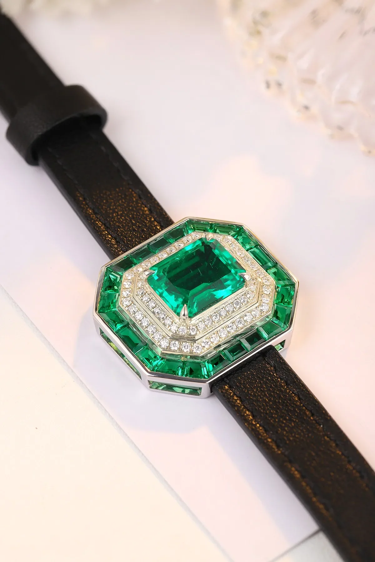 Band Emerald Sapphire Ruby Paraiba Bracelet Bangle For Gift Trendy Watch Style Jewelry Calf-leather Gift Box Silver Jewelry