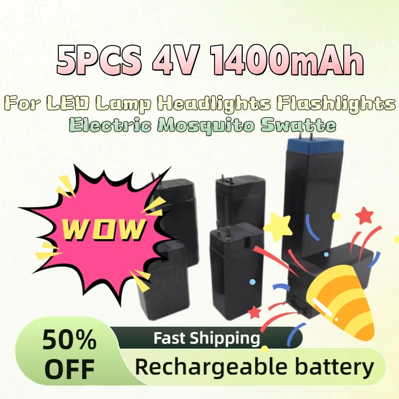

5PCS 4V 1400mAh Upgrade Storage Battery Rechargeable Lead Batteries for LED Lamp Headlights Flashlights Electric Mosquito Swatte