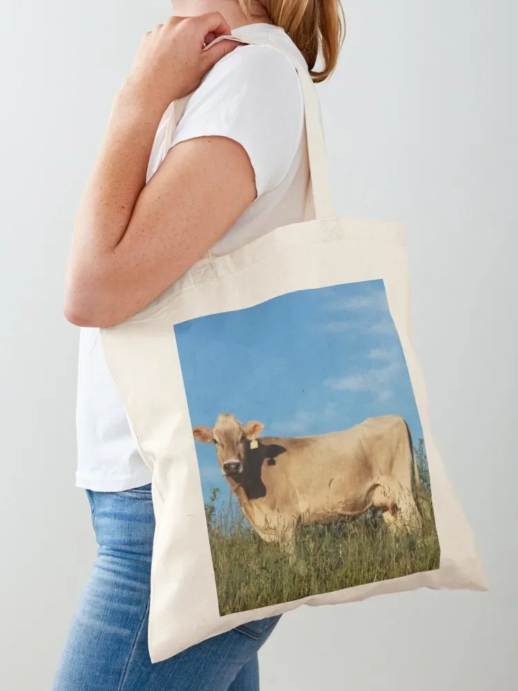 

Brown Swiss Cow on a Hill Tote Bag Gift bag Shopping bags Cloth bag canvas tote bags