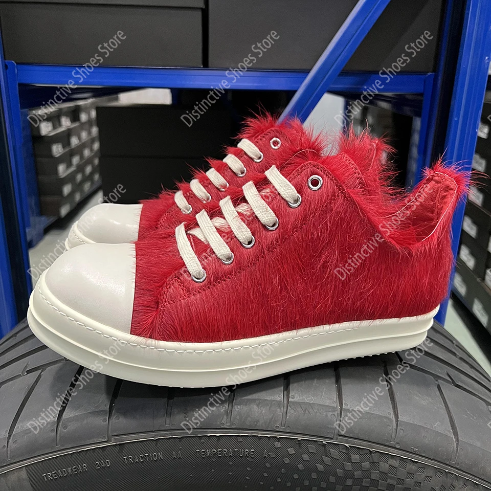 

Brand Men's Shoes For Women Red Horsehair Genuine Leather Low Top Lace Up Shoes RO High Street Vintage Luxury Sneakers