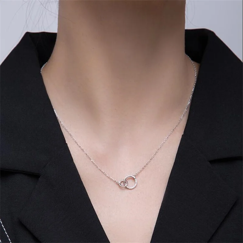 925 Silver Plated Zircon Circle Charm Pendent Necklace Creative Elegant Jewelry For Women Girls Choker e223