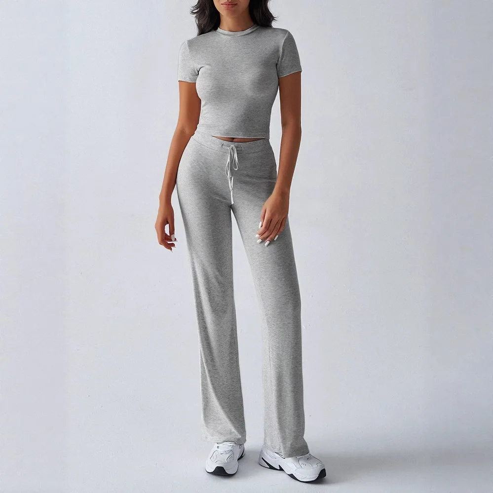 Spring Summer Women's Matching Set Casual Lounge Outfit Tee Top Short Sleeve Long Pants Cozy Suit