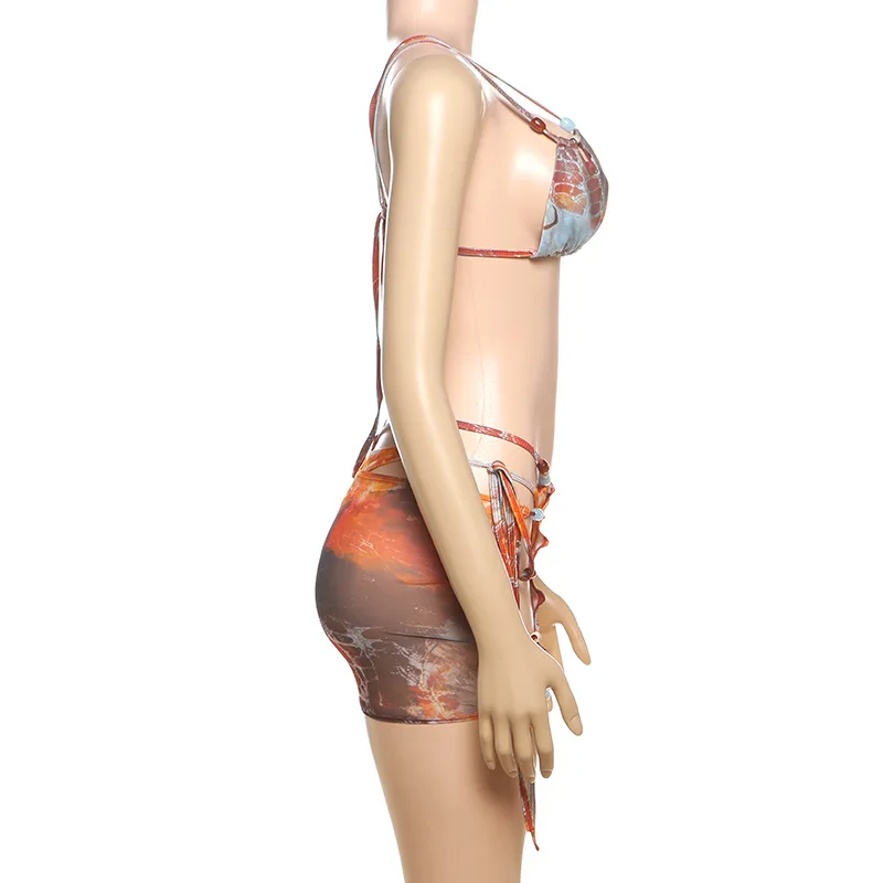 VEITCHE Sommer-Perlen-Patchwork-Bikini, 3-teiliges Set, sexy bunte BH-Tops + störende Slips + hohle Röcke, Strand-Badeanzüge – Detail 13