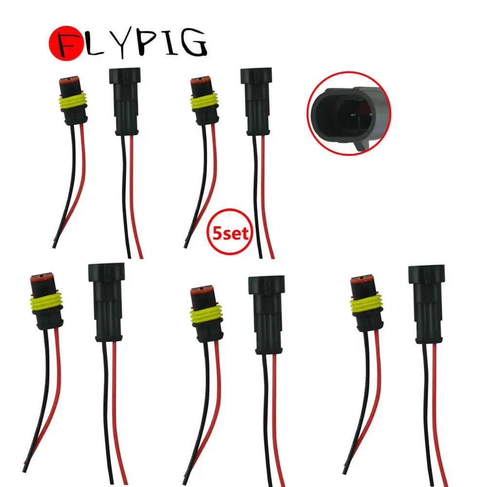 5Set 2 Pin Way Car Waterproof Electrical Connector Plug Wire AWG Marine Car Auto Set