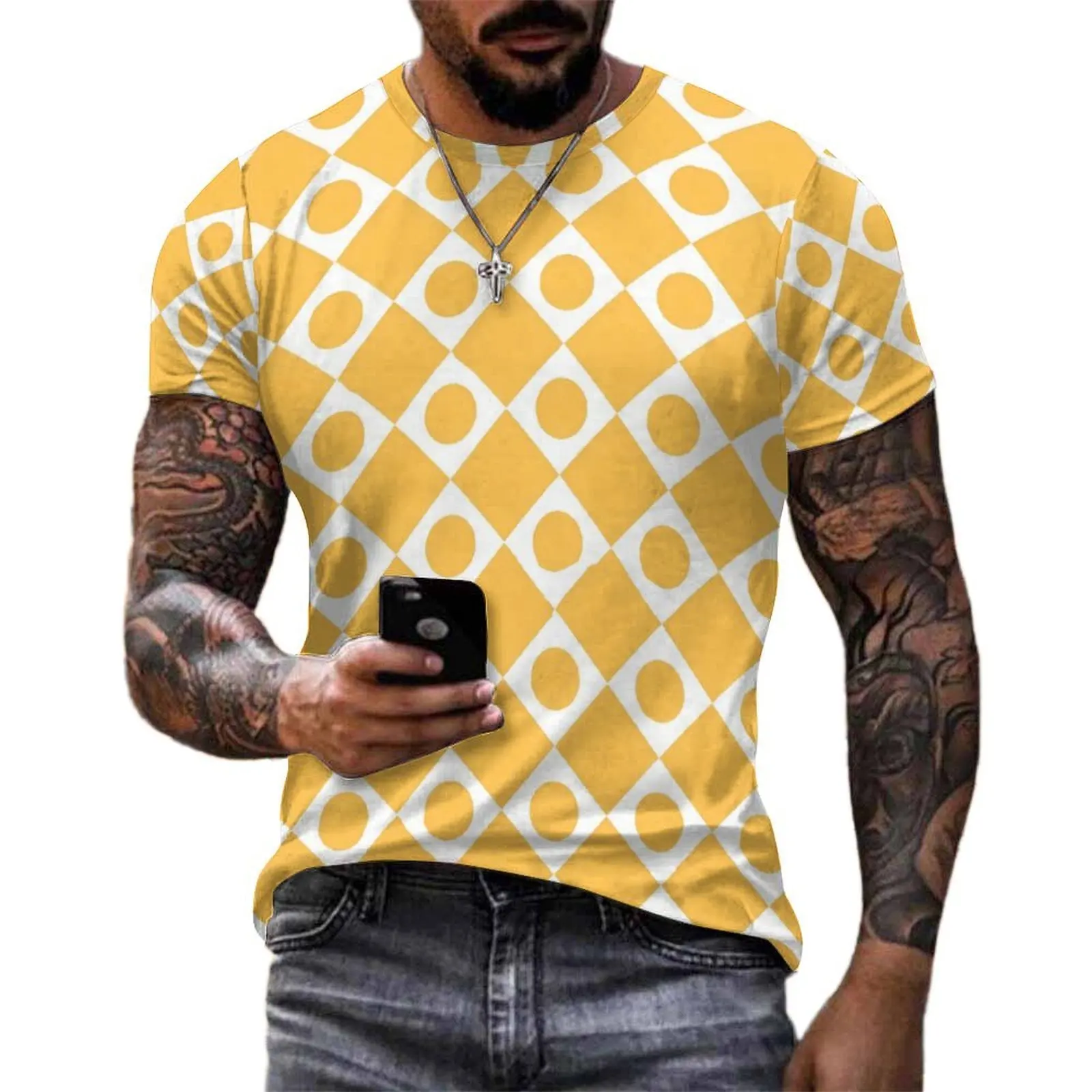 Couple Retro Mod 60s T-Shirt White And Yellow Hip Hop T-Shirts Short-Sleeve Printed Tops Cheap Summer Classic Oversized Top Tees