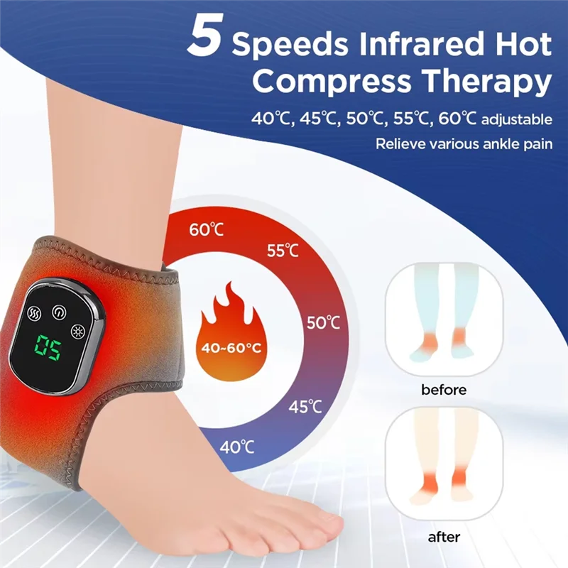 

Foot & Ankle Electric Massager With Heat, Cordless Sports Recovery Heating Pad For Ankle Brace Belt
