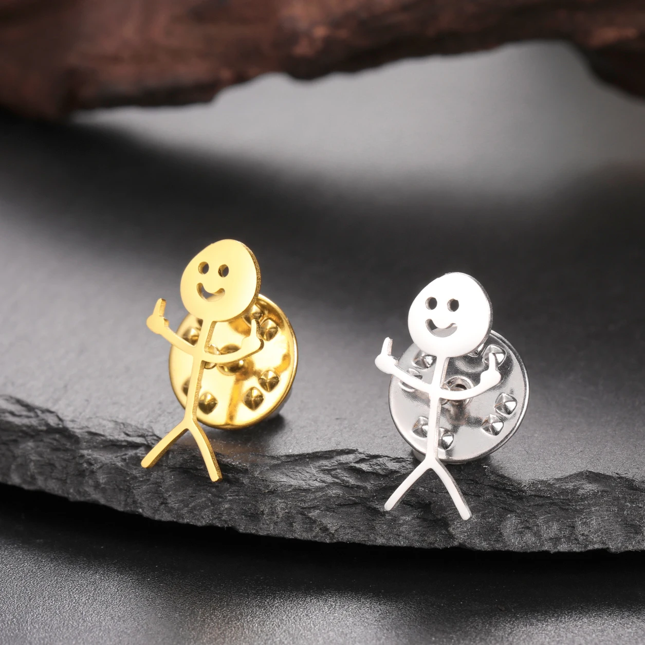 Teamer Punk Middle Finger Stickman Brooch for Men Women Hip Hop Stainless Steel Clothing Brooch Accessories Jewelry Friend Gift