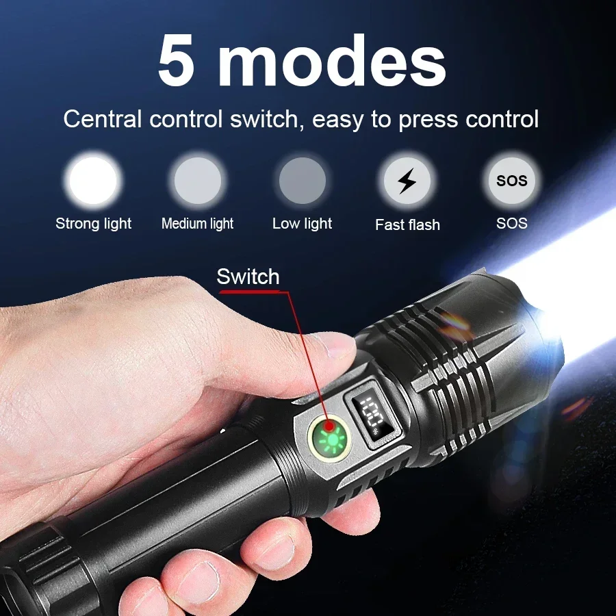 High Power Led Flashlight 3000000LM Rechargeable  Long Range Torch World's Most Powerful Lantern Ultra Powerful Flashlight