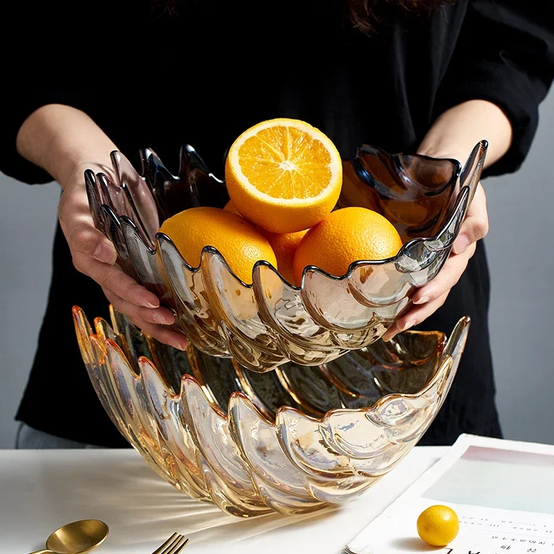 European Leaf Fruit Plate Living Room Coffee Table Decoration Home Storage Tray Crystal Glass Dried Fruit Plate Snack Fruit Bowl view 2