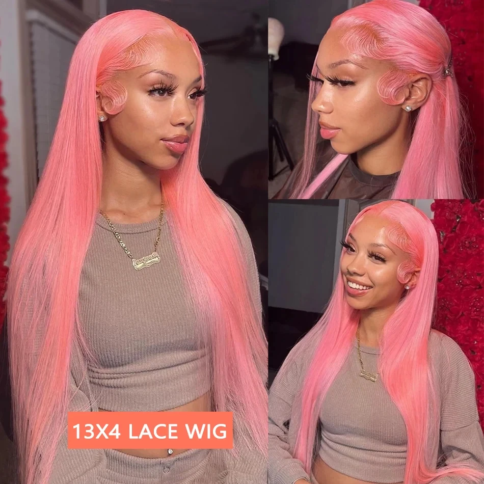 Pink Wig Straight Wigs Human Hair Transparent 13x6 Hd Lace Frontal Wig Frontal Wig 40 Inch Preplucked Brazilian Wigs on Sale