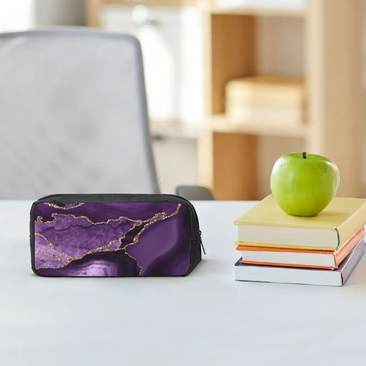 Purple Faux Marble Abstract Landscap Pencil Cases for Student School Pen Box Pencil Bag Large Storage Pencil Pouch Pen Holder