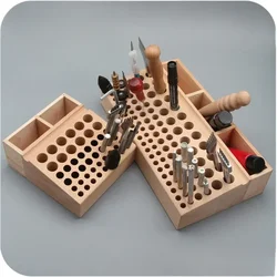 46/98 Holes Wooden Tool Organizer Leather Craft Tool Wood Holder Rack Stamp Organizer with 3 Slot for Tools Organizer Storage