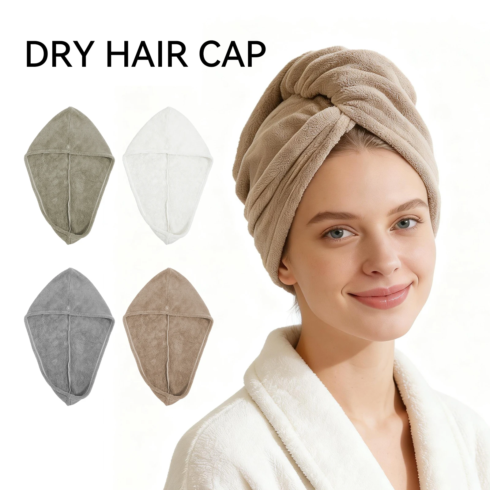 

BATHLUX Microfiber Hair Towel Wrap Super Absorbent Quick Dry Hair Soft Turban with Button Fast Drying Shower Cap for Wet Hair