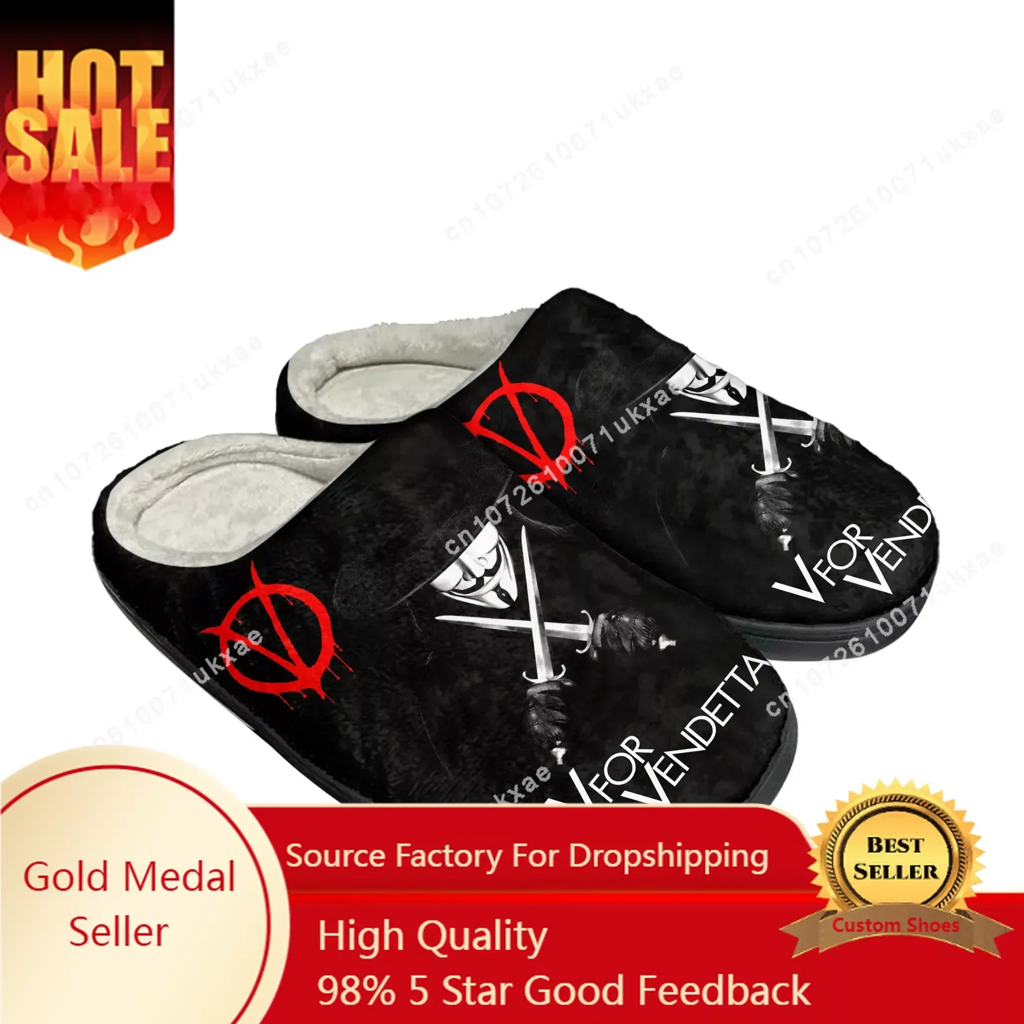 V for Vendetta Home Cotton Slippers Mens Womens Plush Bedroom Casual Keep Warm Shoes Thermal Indoor Slipper Customized DIY Shoe