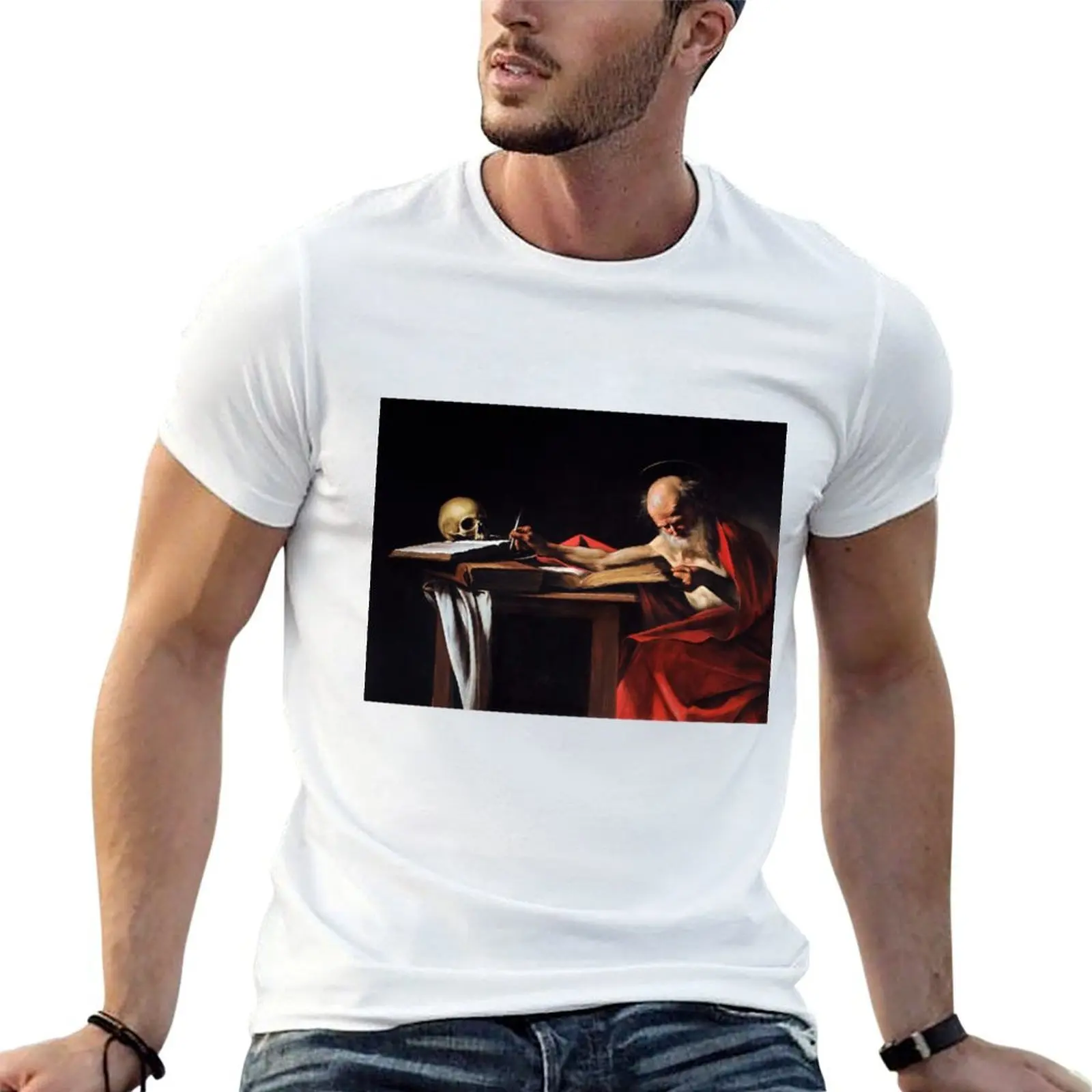 

Saint Jerome Writing by Caravaggio (1606) T-Shirt mens graphic t shirts t shirt for man 100 percent cotton T-Shirt