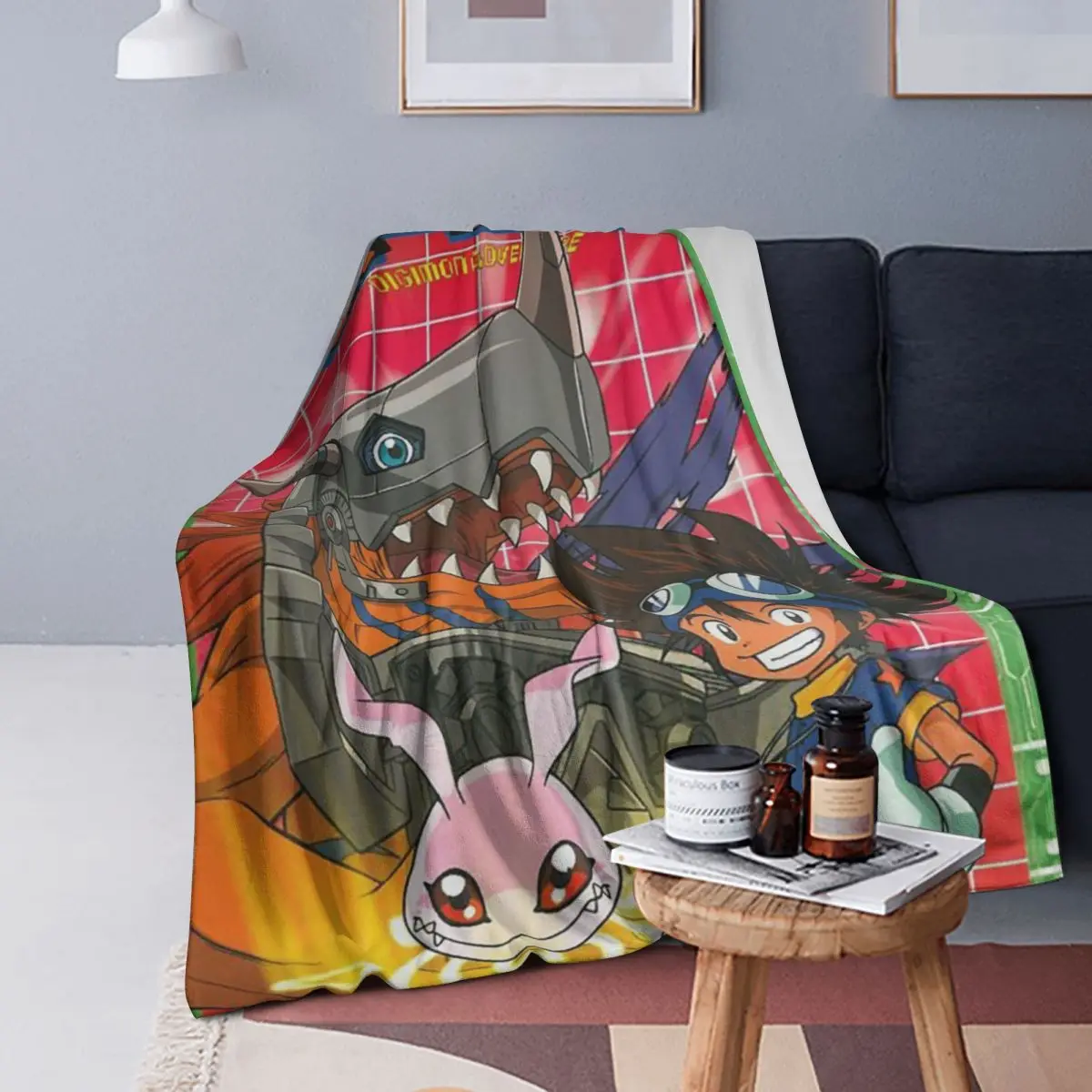 Guilmon In The Box Digimon Blankets Soft Warm Flannel Throw Blanket Cover for Bed Living room Picnic Travel Home Sofa