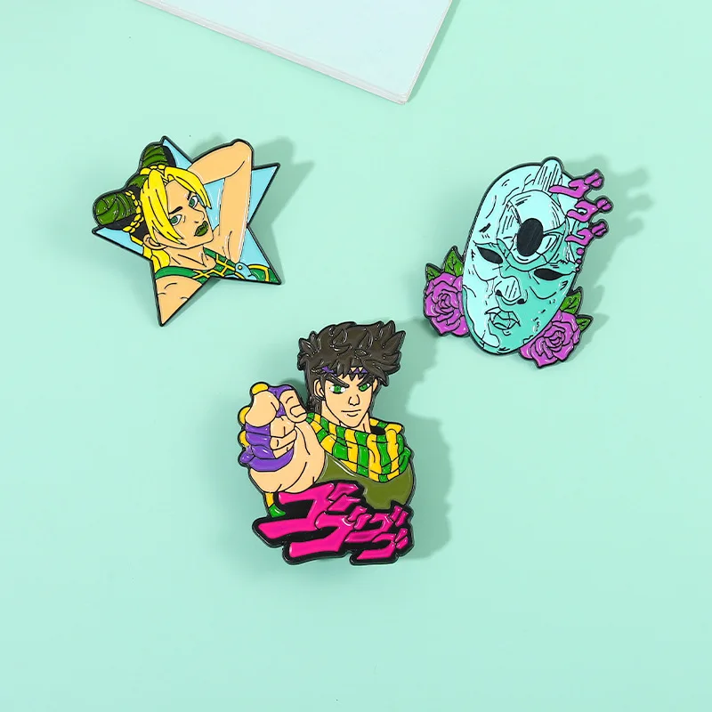 Anime JoJos Bizarre Adventure Brooch Pins Cartoon Figure Characters Cosplay Metal Badge Lapel Pin Jewelry Gift For Fans Accessor