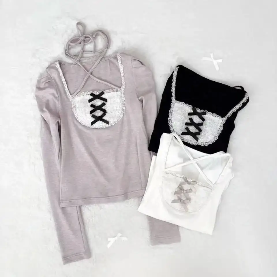 

Японский стиль Kawaii с оборками Blusas винтажные рубашки и блузки в стиле Лолиты женские топы футболка Mujer однотонный бант элегантный осенний длинный рукав