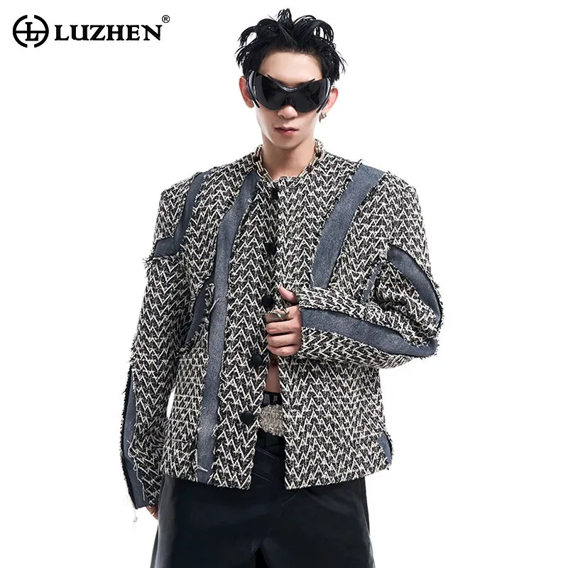 

LUZHEN Luxury Small Fragrant Shoulder Cushion Coat Splicing Asymmetric Original Trendy Handsome Streetwear Men's Jackets LZ5817