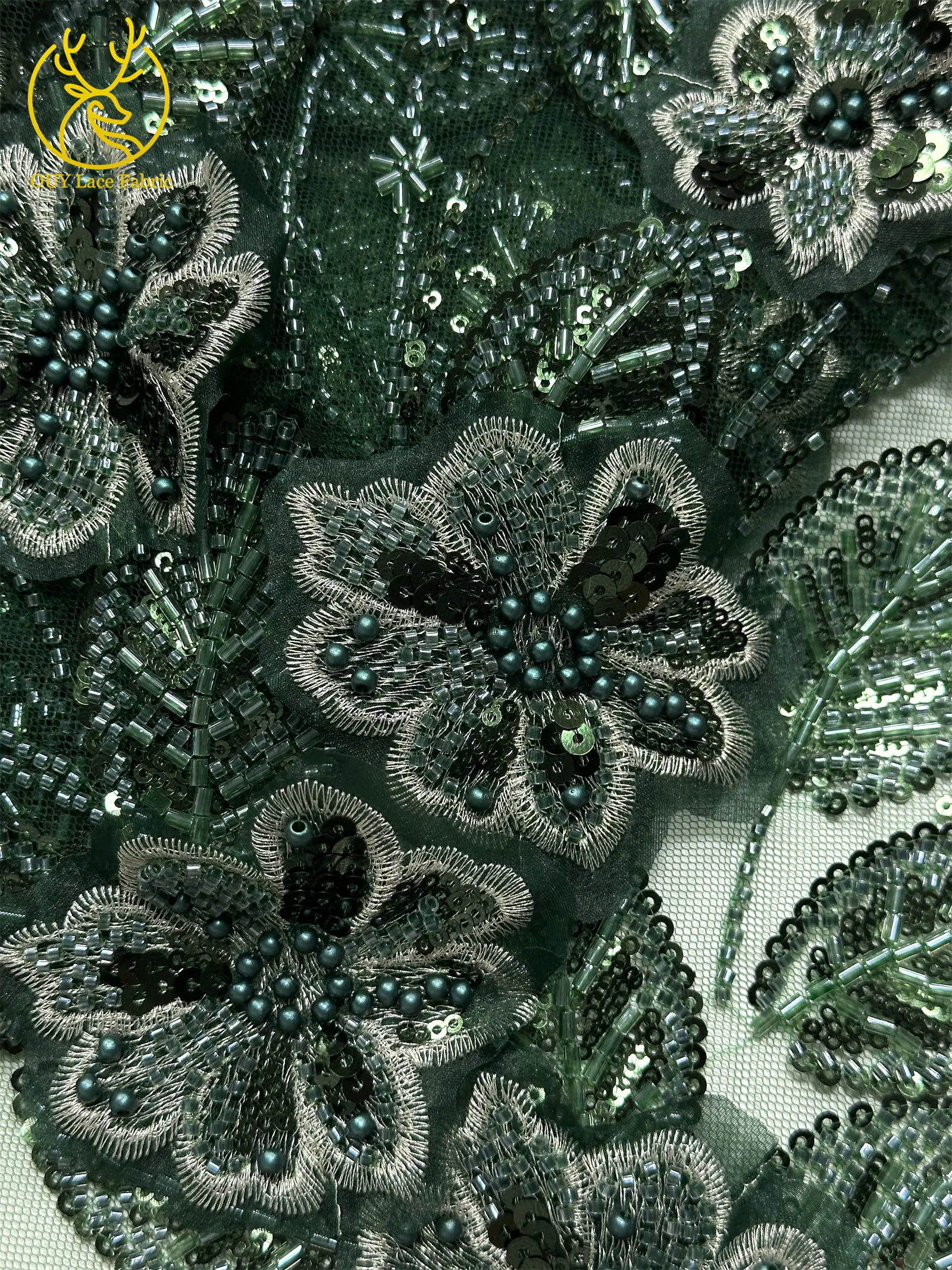 Französischer afrikanischer 3D-Spitzenstoff 2026 mit Perlen, hochwertige Pailletten-Stickerei für Frauen, Hochzeitskleid, nigerianischer Netzstoff zum Nähen – Detail 27