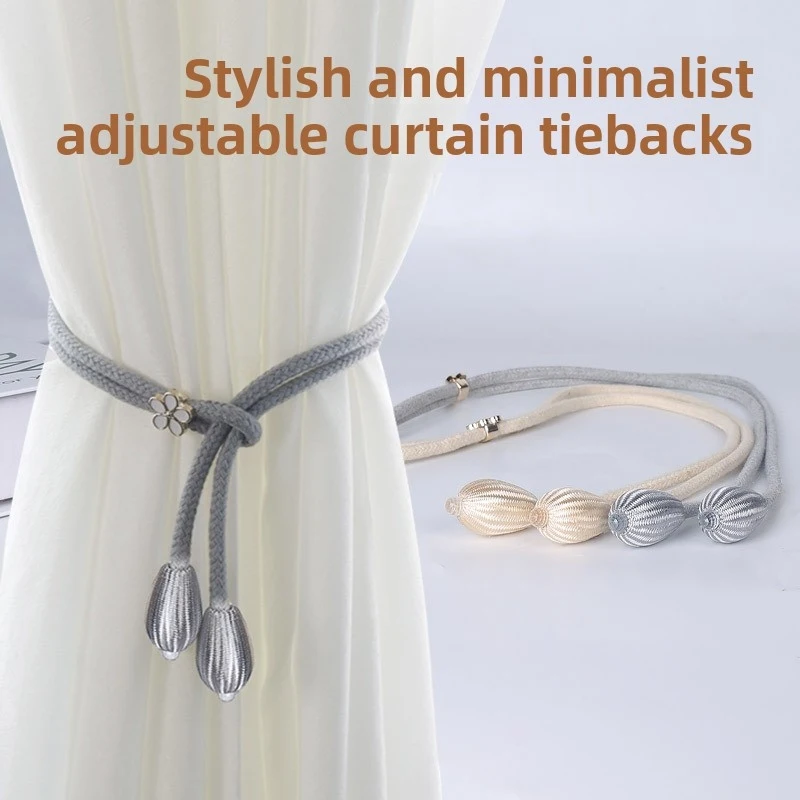 Adjustable Tension Water Drop Curtain Tiebacks Elegant Modern Style Curtain Holdbacks No Drill Installation Drawstring Curtain
