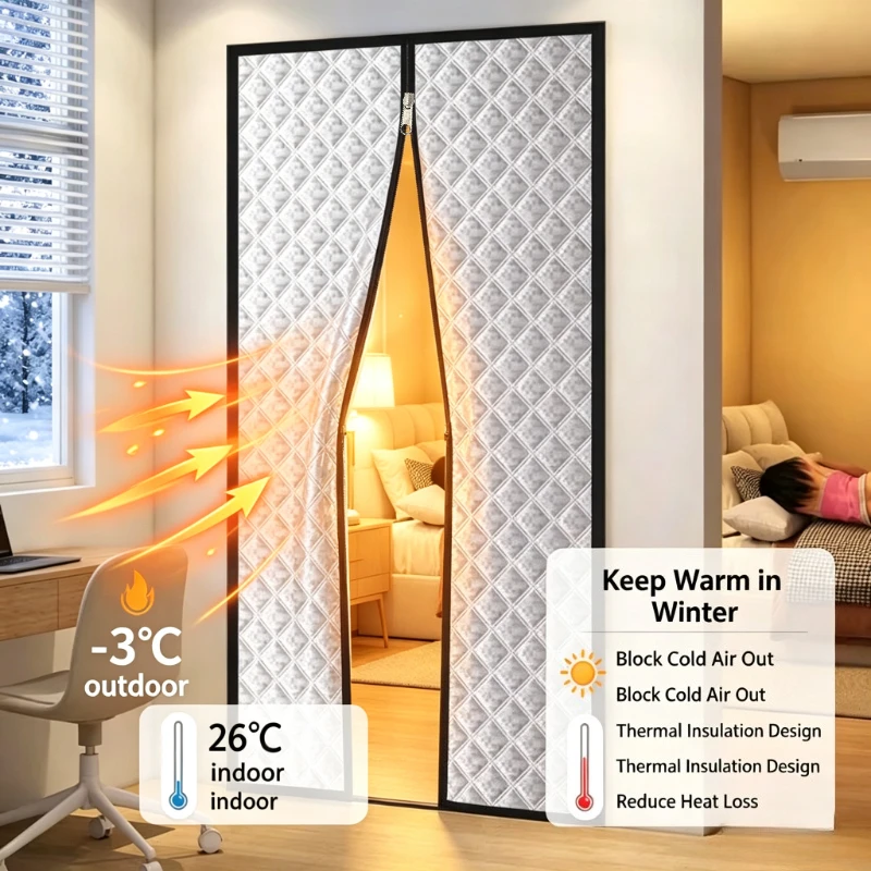 Zipper Windproof Curtains for Winter, Bedroom, Insulation Film, Cold Sealing Window Film, Screen Window, Door ，Light Blocking