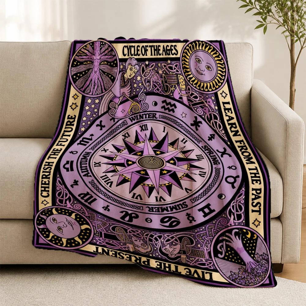 Mystical Astrology Zodiac Cycle of Ages Boho Throw Blanket Sofa Couch Decor Cosmic Celestial Witchy Tarot Theme Wrap for Women