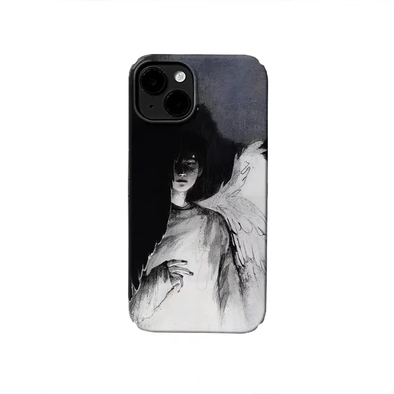 

Ins Korean Black Angel in The Dark Phone Case for IPhone 17 16E 15 14 Plus 13 Mini 11 Pro Max 12 Pro Back Cover XS XR SE Case
