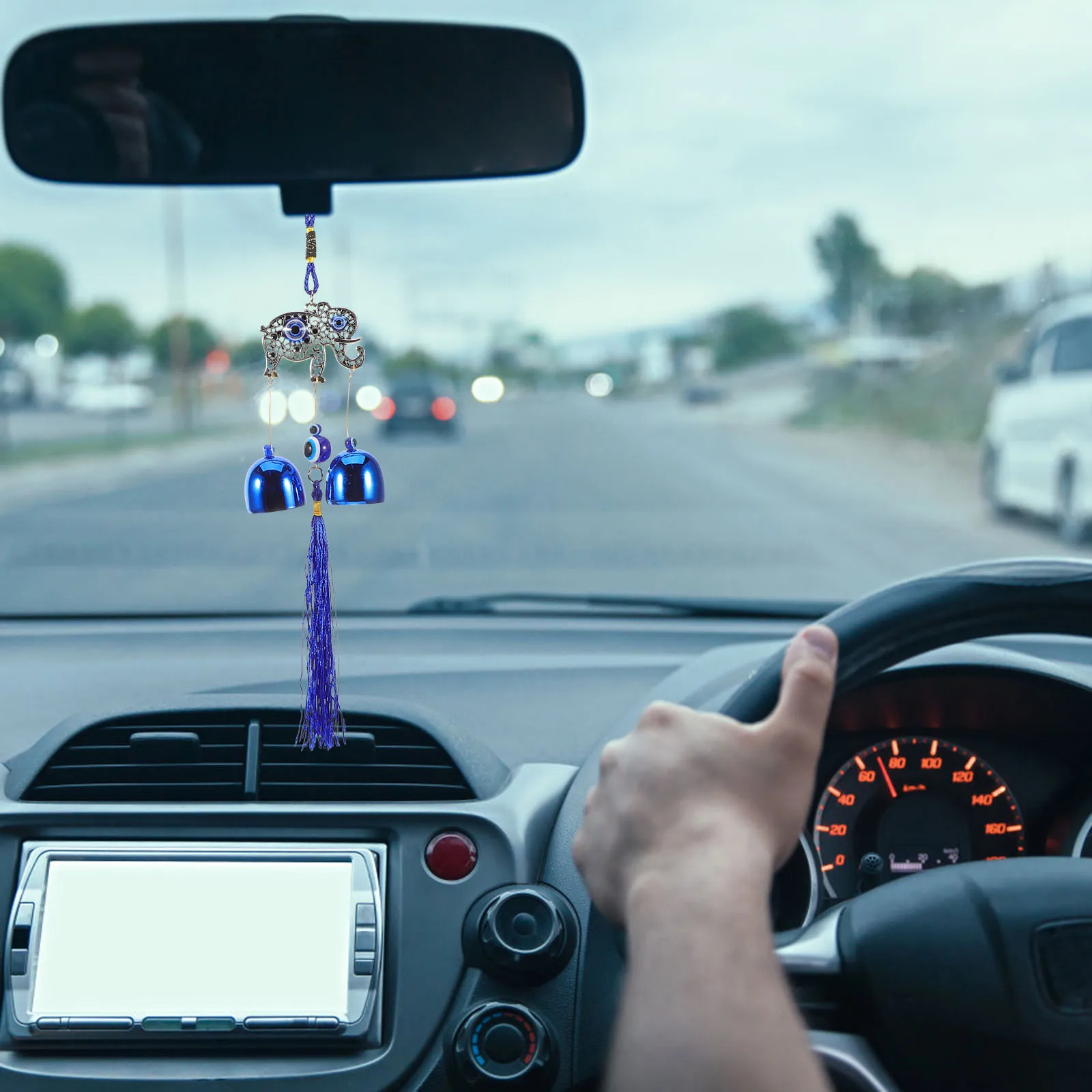 

Car Hanging Wind Chime Metal Blue Eye Tassel Ornament For Vehicle Home Office Feng Shui Protection Lucky Charm Decor Wind