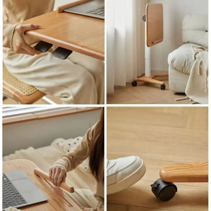 Solid wood computer small apartment lifting study table mobile bedside foldable