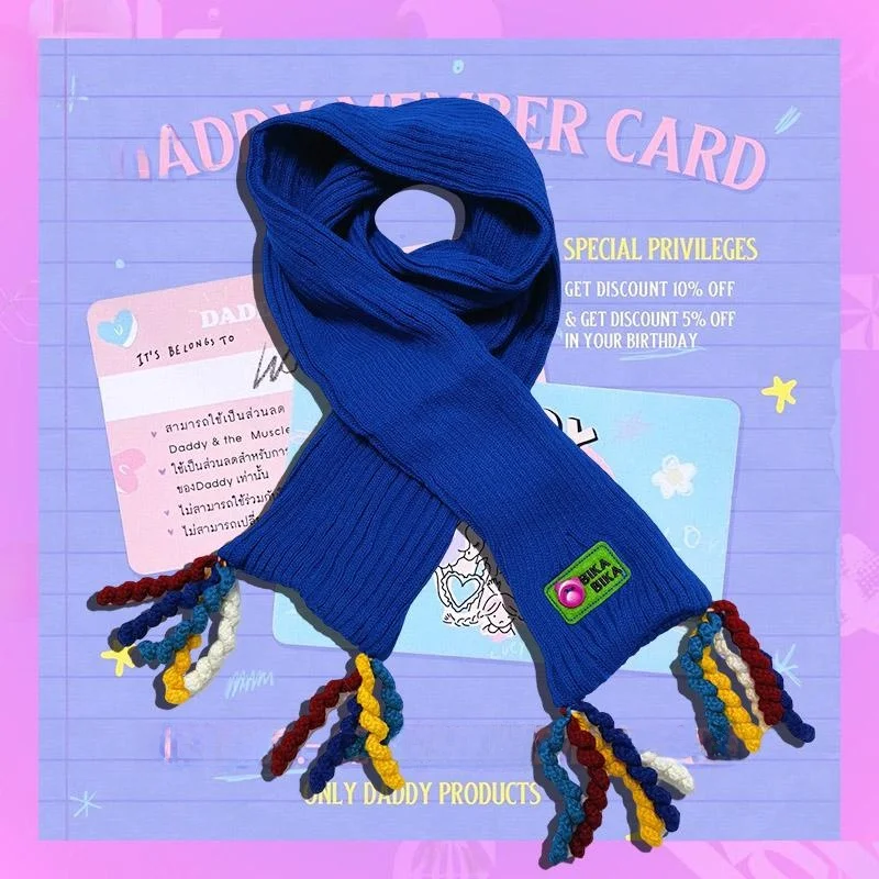 Tassel Scarf Warm Klein Blue Decorative Y2K Millennium Hot Girl Winter Long Rectangle Knitted Unisex Scarf