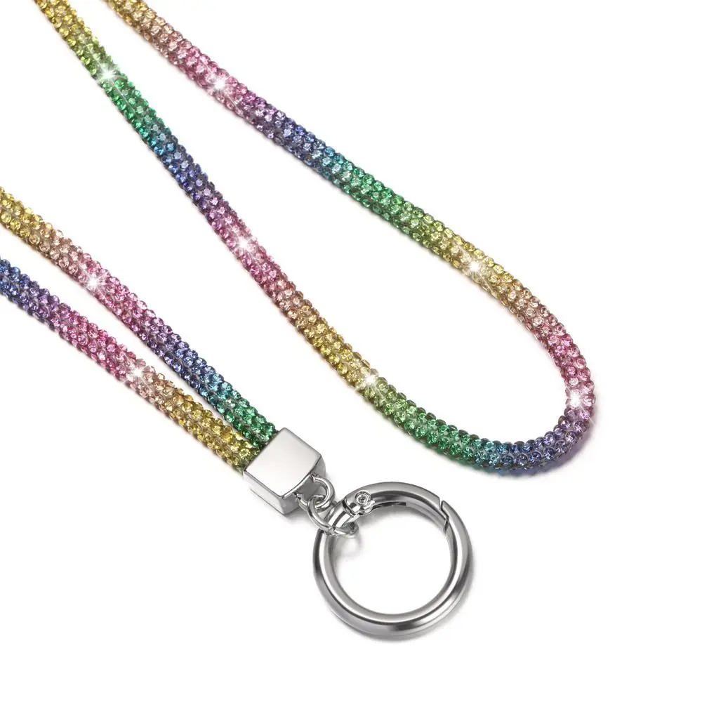 Chaveiro com glitter, alças de pulso brilhantes, corda anti-perda de cristal, cordão de suspensão, cordão de telefone com strass