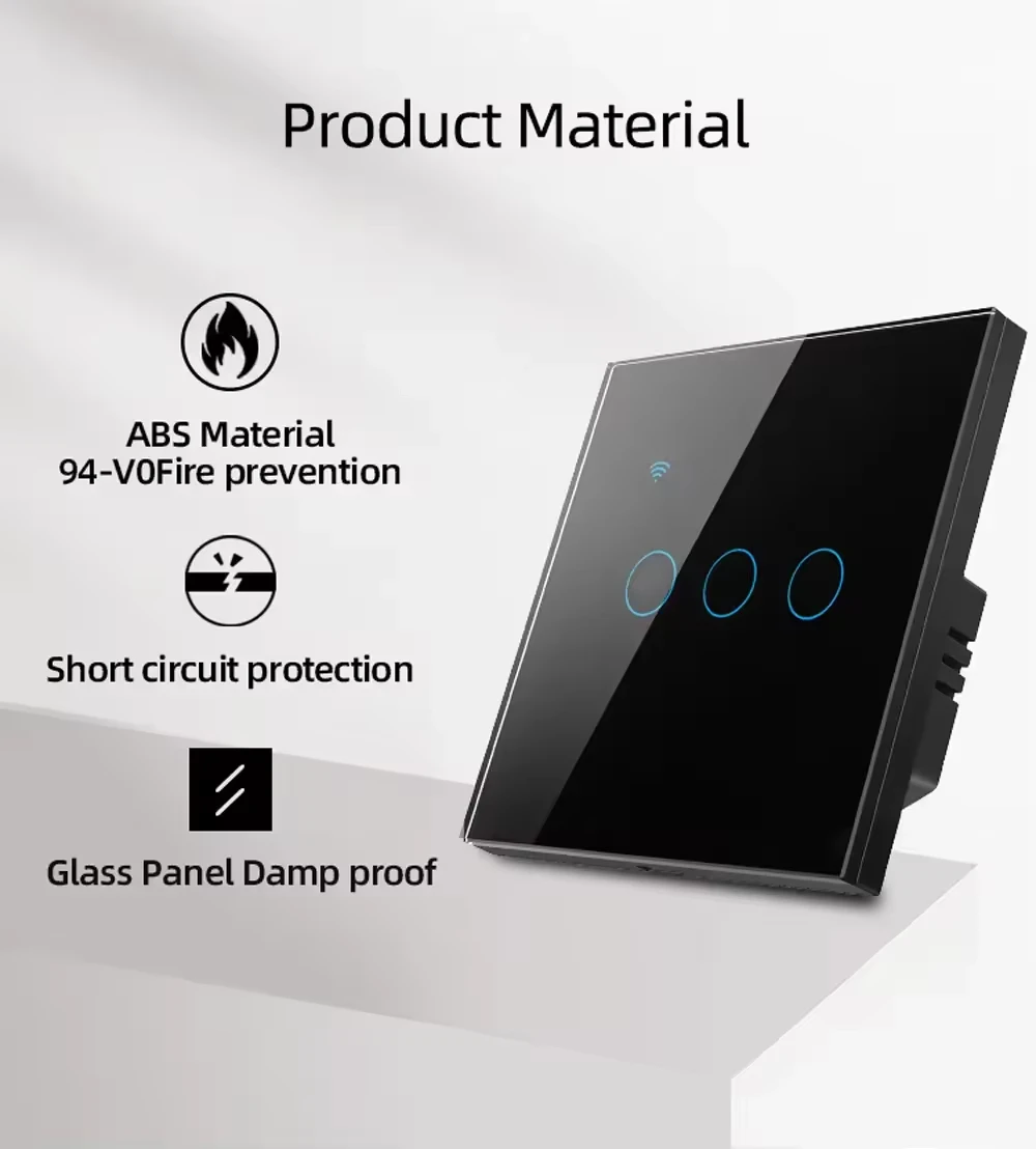 Tuya App Voice Remote Control WiFi Smart Light Switch 220V Touch Wall Switch Timer Alexa Google Home Connectivity Safe Neutral