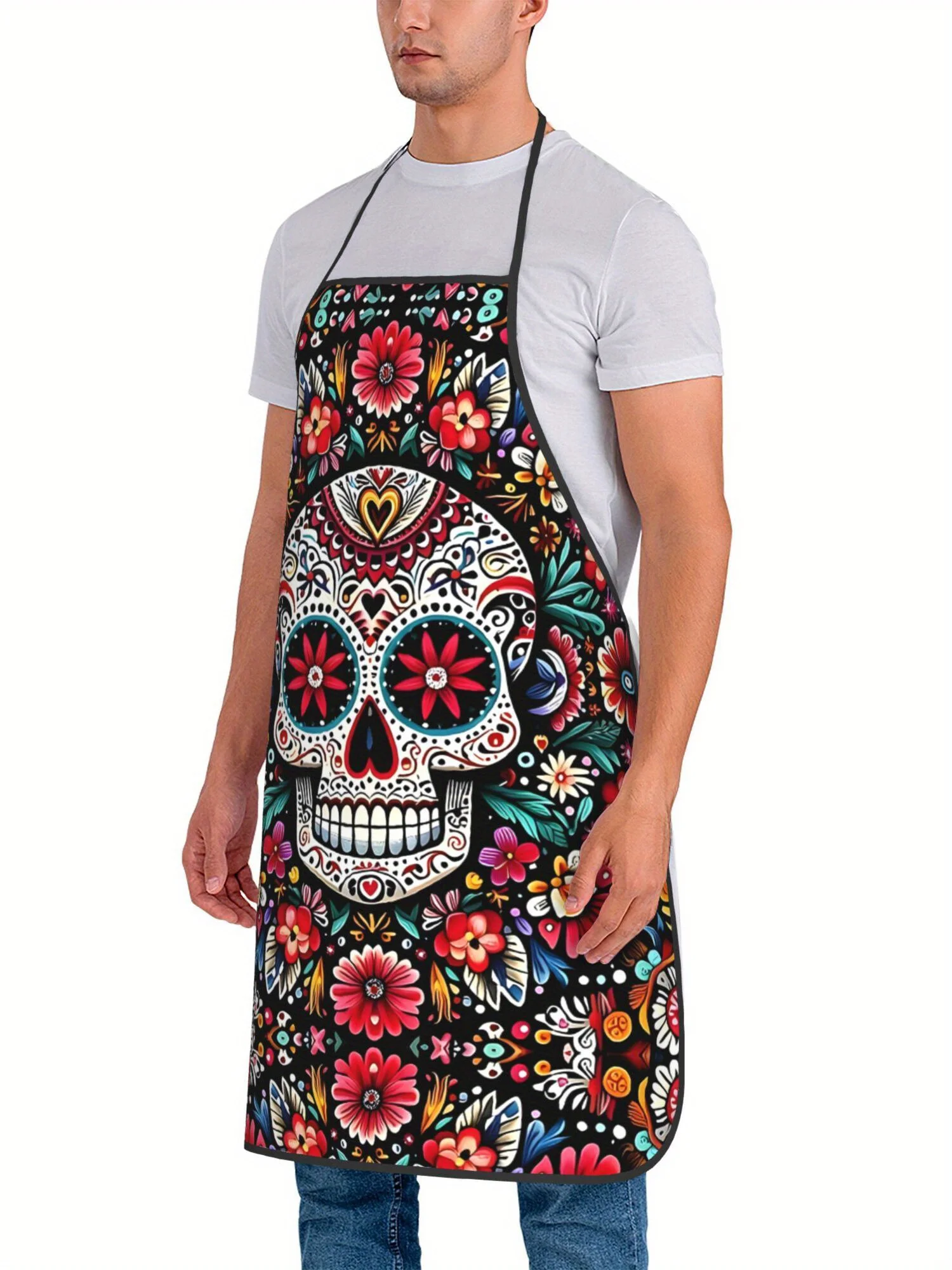 Humorous Mexican Sugar Skull Design Cooking Apron for Chefs Restaurants Kitchen BBQ Catering Universal Apron