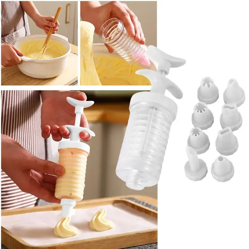 

8 Pipe Nozzles with Syringe - Plastic Cream Baking Icing Pastry Tube Decoration Tool Set