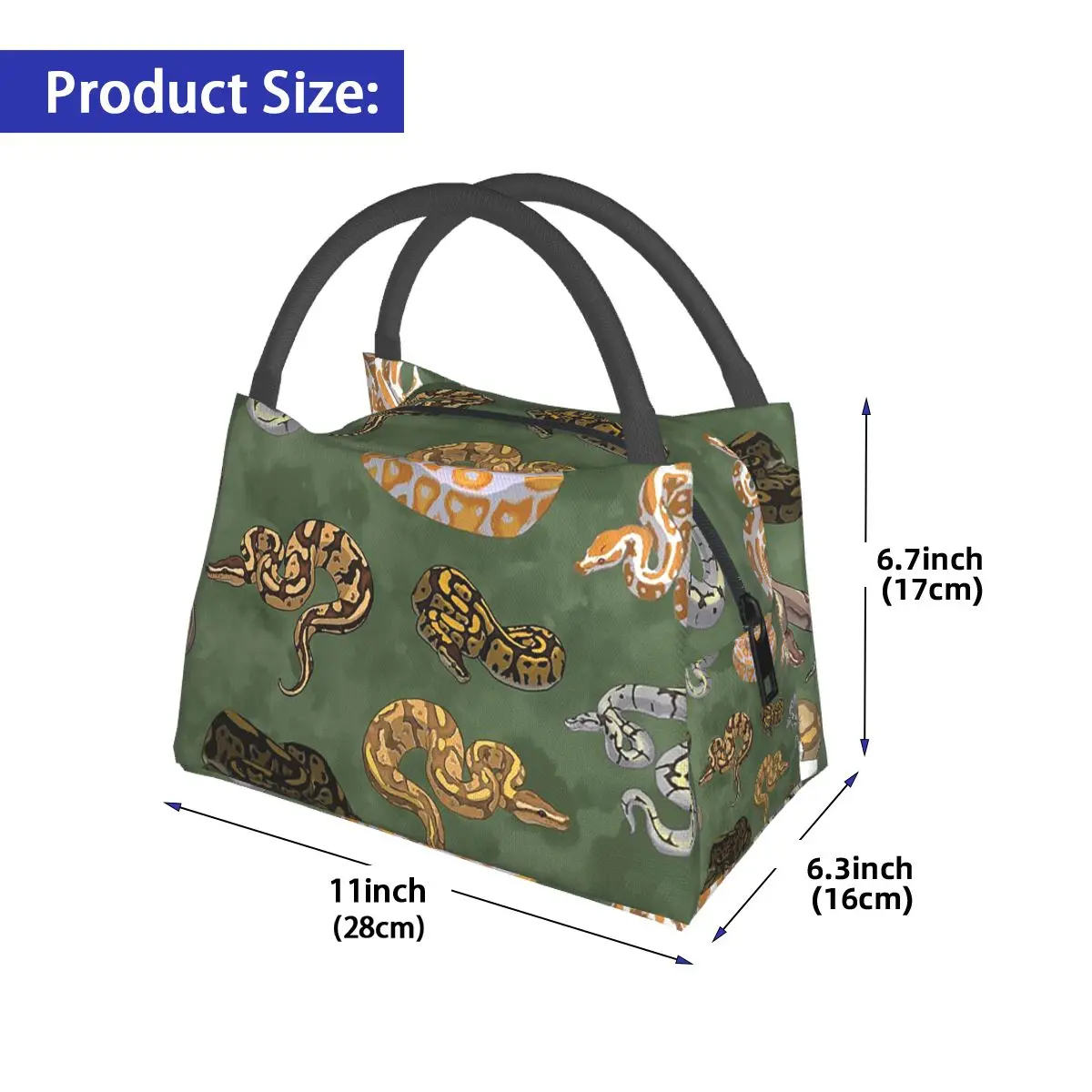 Ball Python Morphs Pattern Moss Green Insulated Lunch Bag for School Picnic Storage Food Boxes Leakproof Thermal Lunch Box Tote