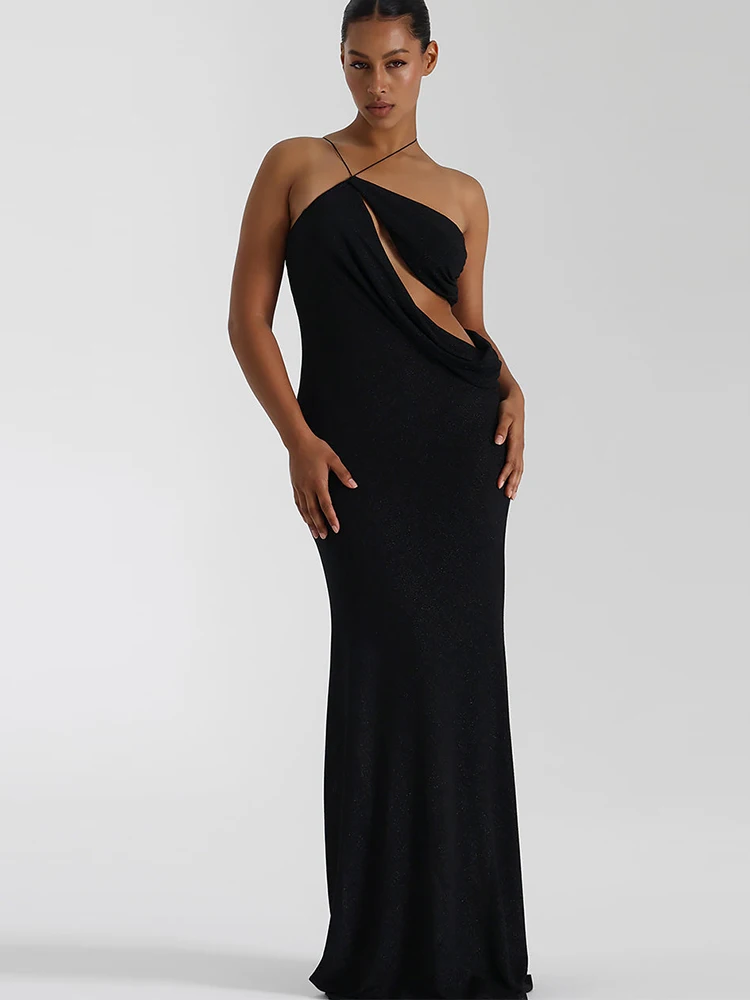 NIBBER-女性のための不規則な透かし彫りのノースリーブドレス,光沢のあるシルク,スリム,エレガント,誕生日,クラブウェア,包帯,セクシーなパーティー