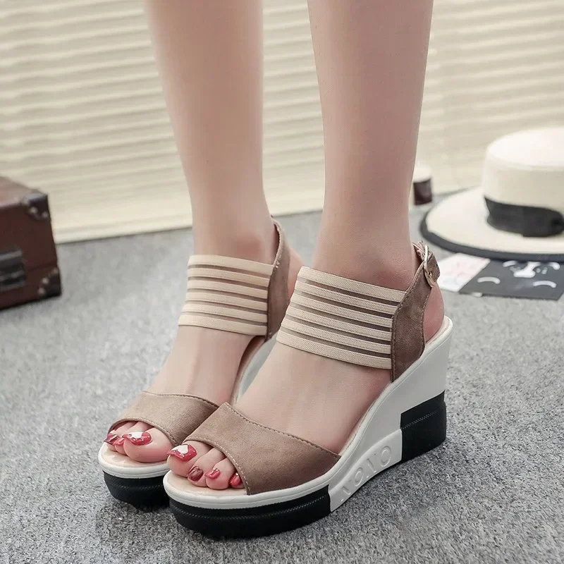 Fashion Summer New All-match Wedge Heel Fish Mouth Women\'s Shoes Super High Heel Sandals Platform Height Increase Sandals