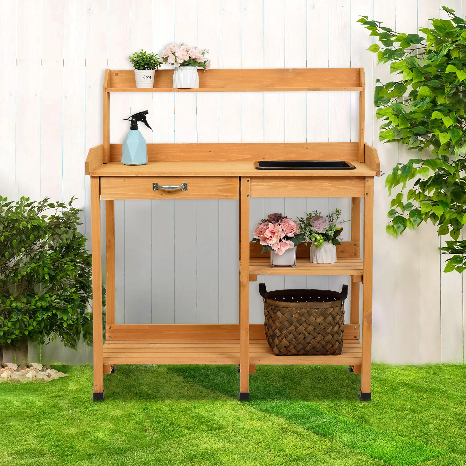 Garden Workbench With Drawers And Sink Storage Rack (115 x 45 x 121)cm