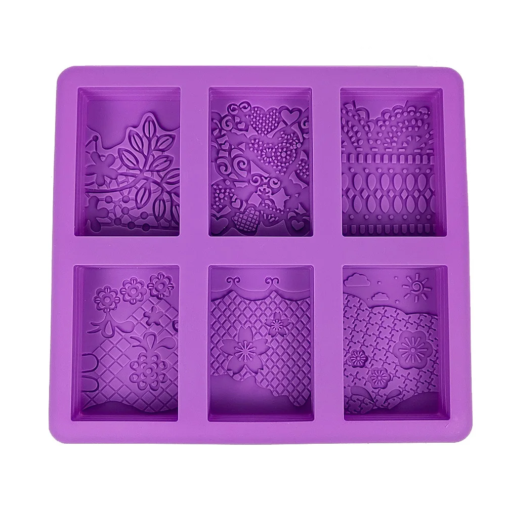 Rectangle Lace Pattern Silicone Soap Mold Flower Pattern Soap Mold DIY Handmade Dessert Cake Aromatherapy Candle Making Mould