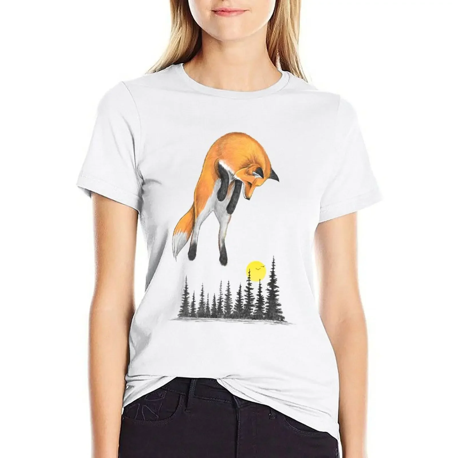 Fox on the hunt T-shirt vintage clothes summer clothes summer tops T-shirt Women