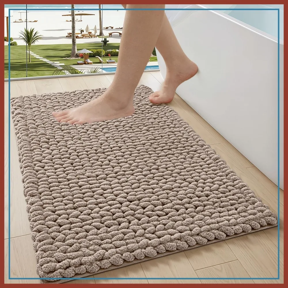 

Ultra Soft Quick Dry Bath Mat, Non-Slip Absorbent Thick Chenille Rug, Cozy Braid Design for Bathtub, Sink, Laundry, Bedroom, 24x43 Inches